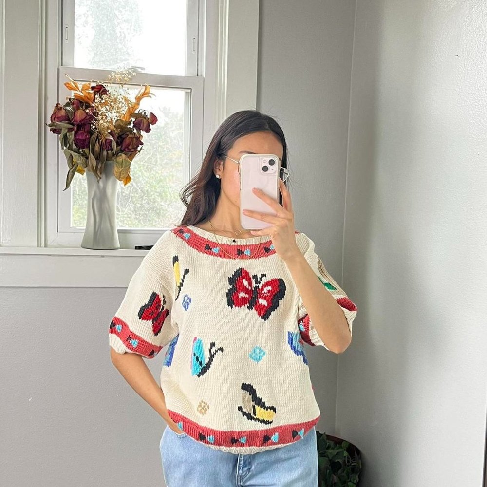 Vintage Hand knit by Berer Butterfly knit Top